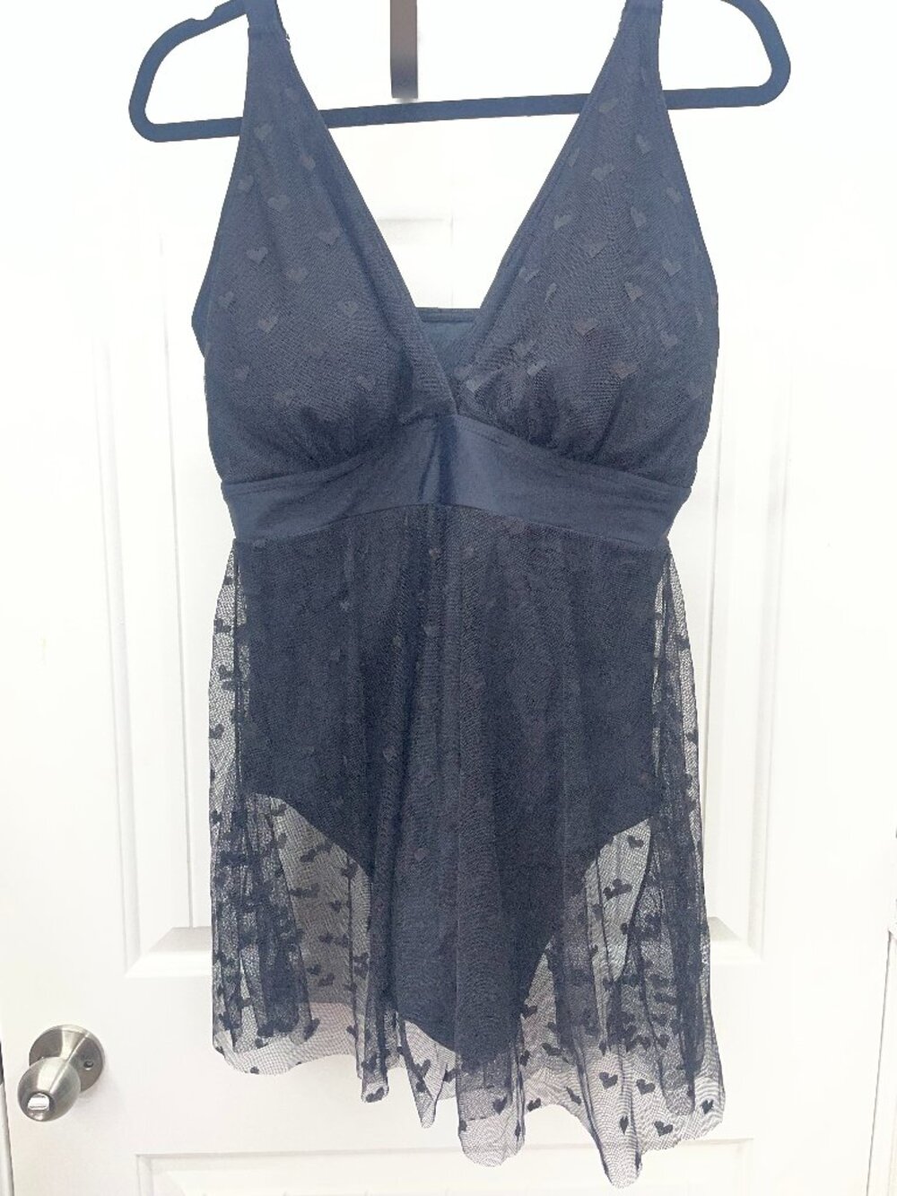 NEW Bloomchic Sheer Black Lace Hearts Swim Dress Plus Size 14 - 16